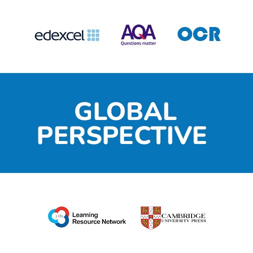 "Global Perspective — Edexcel, AQA, and OCR exam board logos with Learning Resource Network and Cambridge University Press logos"