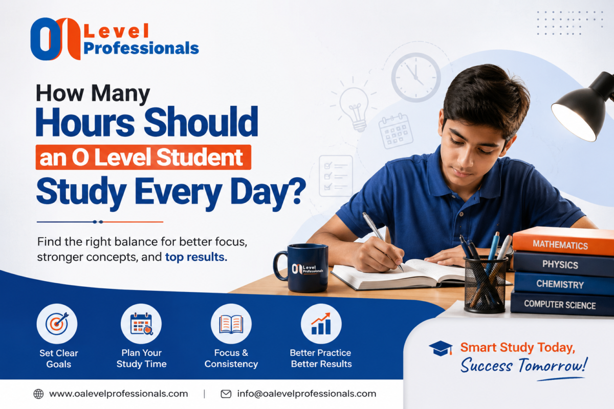 O Level student studying at a desk with books, representing effective daily study habits for exam success at O/A Level Professionals.
