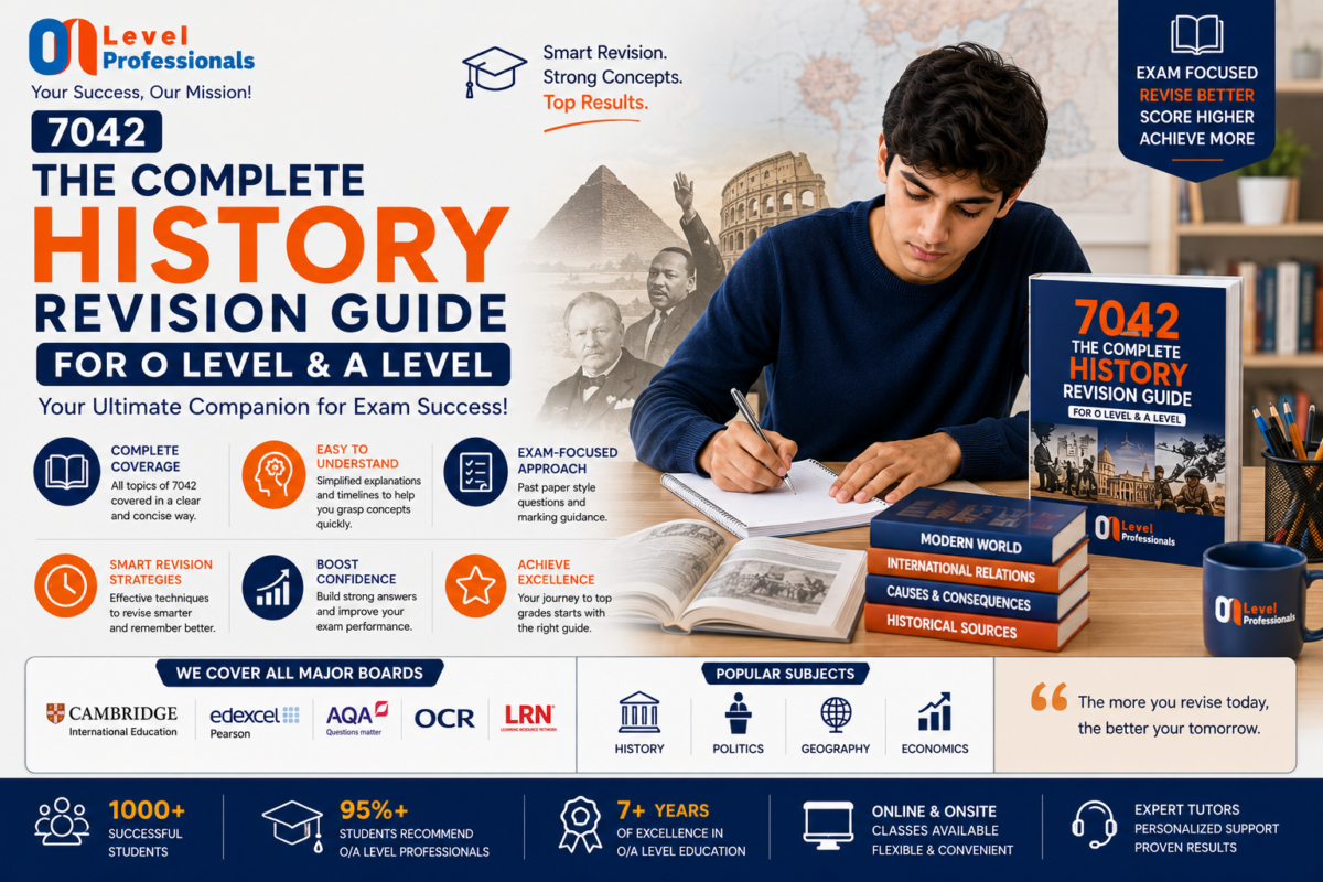 Student revising History for O Level and A Level using a complete History revision guide with timelines, historical events, and exam preparation resources from O/A Level Professionals.