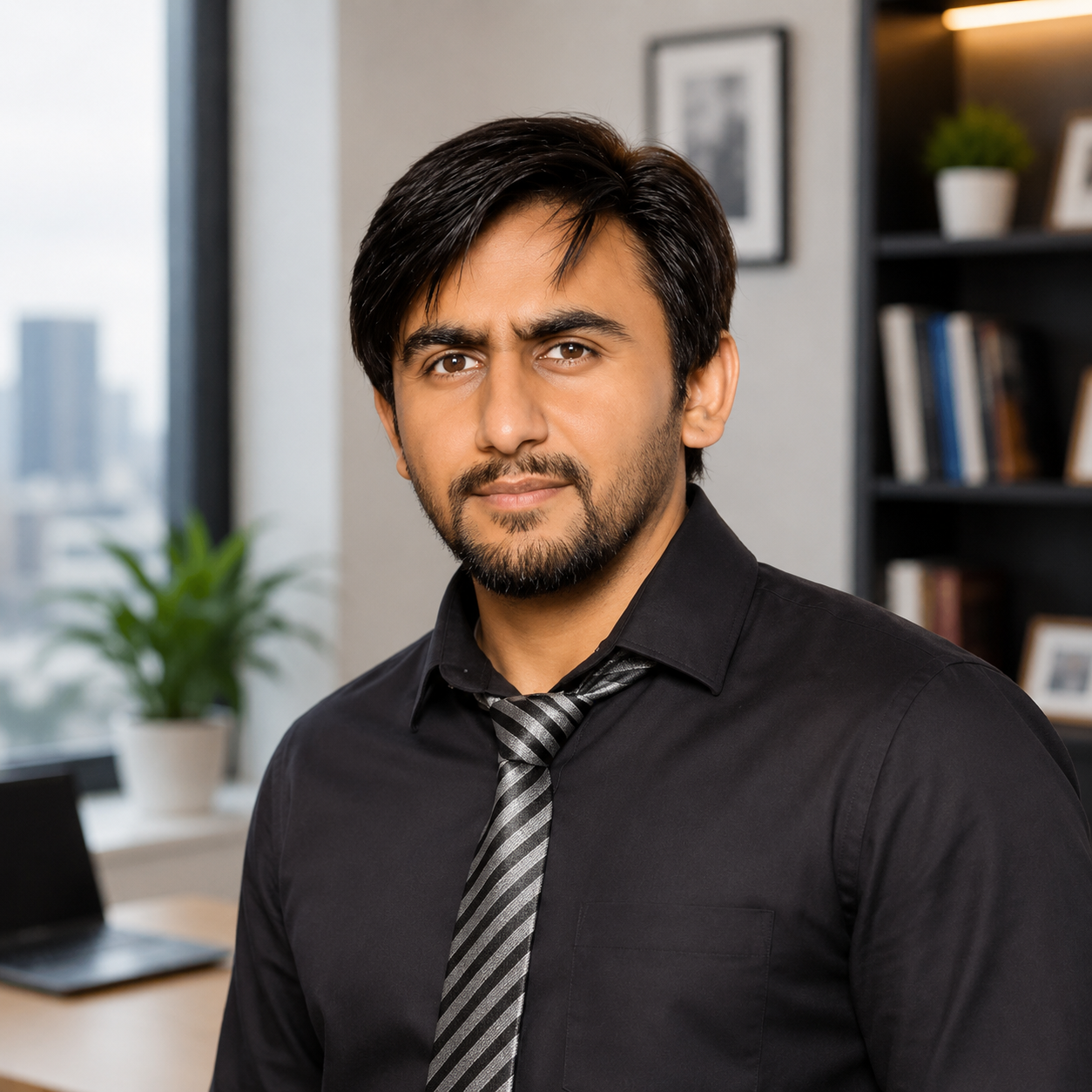 Mr. Muhammad Umair Iqbal, Physics and Mathematics teacher in black shirt – OA Level Professionals